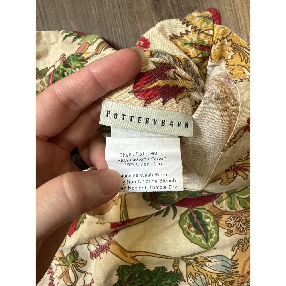 Pottery Barn Floral Pillow Shams Set of 3 Standard Cream Red Linen Blend Chintz